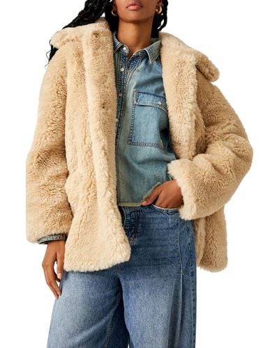 Free People Pretty Perfect Faux Fur Peacoat - Blue
