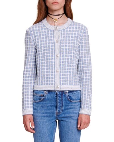 Maje Metallic Zip Cardigan in White | Lyst