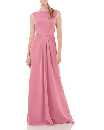 Kay Unger 5517445 Pleated Detail Sleeveless Long Dress - Pink