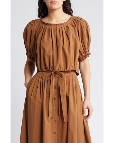 The Great The Hills Drawstring Waist Cotton Blend Top - Brown