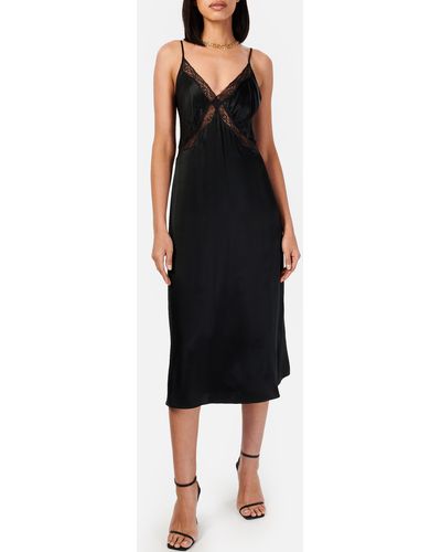 Cami NYC Marilyn Lace Trim Silk Midi Slipdress - Black