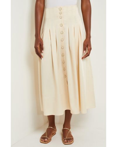 Misook Pleated Button Front Midi A-line Skirt - Natural