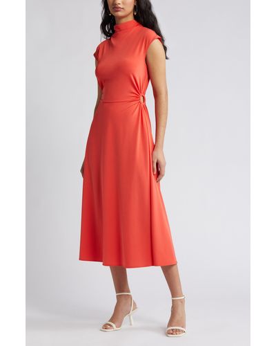 Open Edit Ring Detail A-line Midi Dress - Red