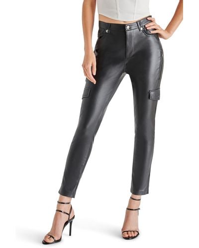Steve Madden Yolanda Faux Leather Skinny Cargo Pants - Black