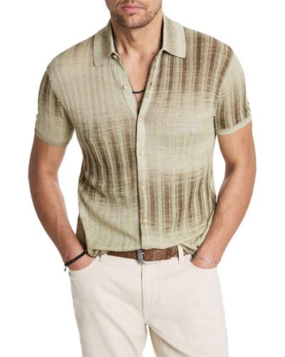 John Varvatos Santiago Short Sleeve Button-up Sweater - Natural