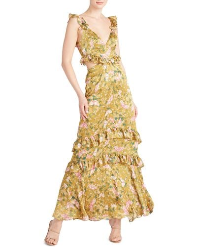 AMUR Magnolia Cutout Silk Maxi Dress - Yellow
