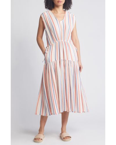 Caslon Caslon(r) Stripe Sleeveless Cotton Midi Dress - Pink