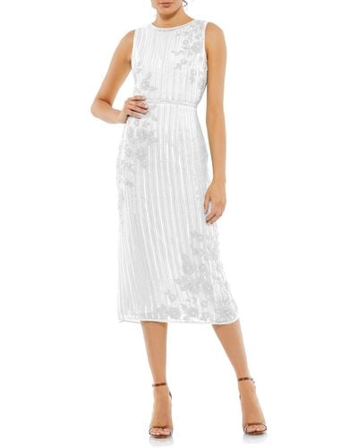 Mac Duggal Sequin Stripe & Floral Sheath Dress - White