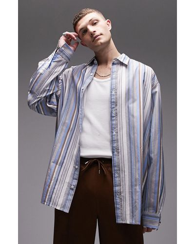 TOPMAN Oversize Stripe Button-up Shirt - Multicolor