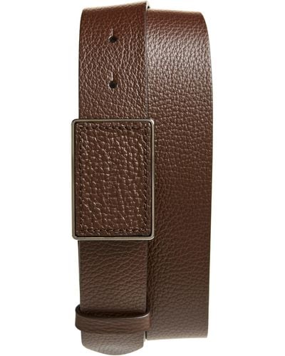 Canali Tumbled Calfskin Leather Belt - Brown