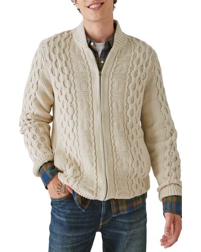 Lucky Brand Cable Stitch Cotton Blend Zip-up Cardigan - Natural