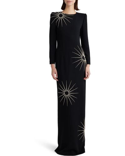 Dries Van Noten Dalista Burst Embellished Long Sleeve Gown - Black