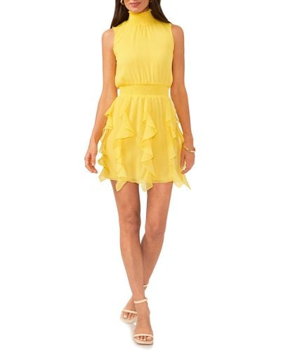1.STATE Smocked Sleeveless Fit & Flare Dress - Yellow