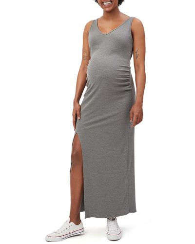 Stowaway Collection Ribbed Maternity Maxi Dress - Brown
