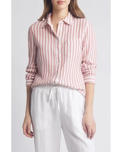 Caslon Caslon(r) Stripe Cotton Gauze Button-up Shirt - Red