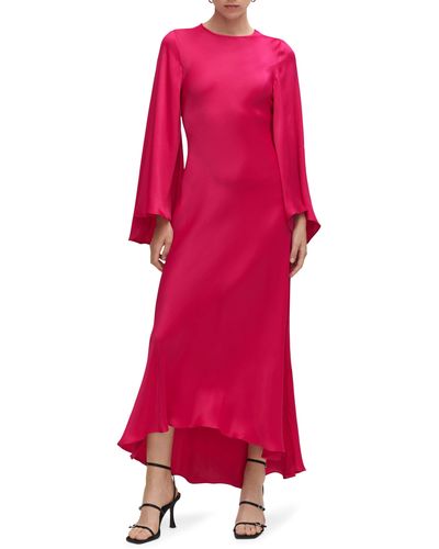Mango Long Sleeve Satin High-low Dress - Red