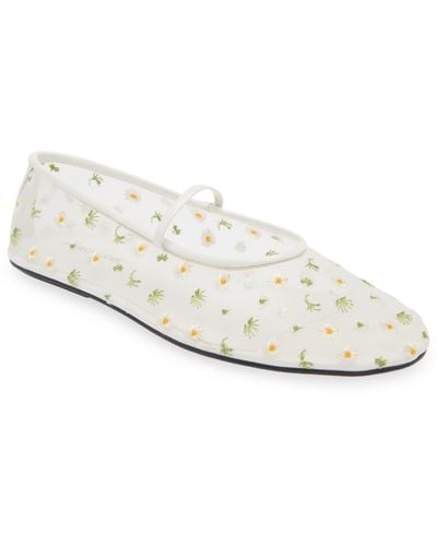 Jeffrey Campbell Dancer Embroidered Mary Jane Flat - White