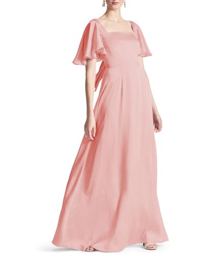 Sachin & Babi Aurora Square Neck Crinkle Georgette Gown - Pink