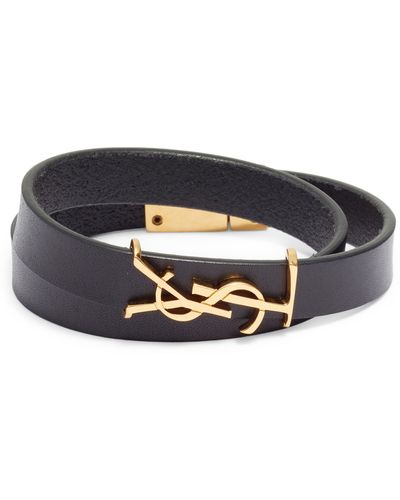 Saint Laurent Opyum Leather Double Wrap Bracelet - Black