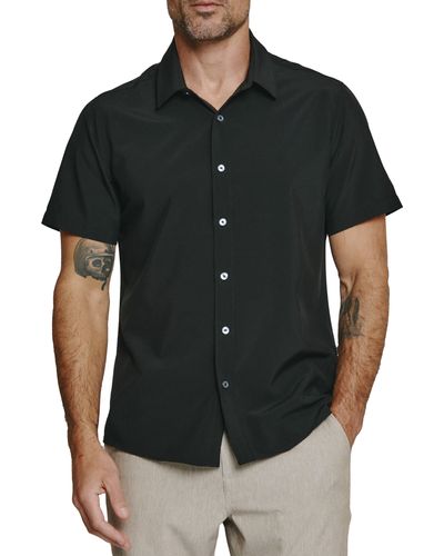 7 Diamonds Siena Solid Short Sleeve Performance Button-up Shirt - Black