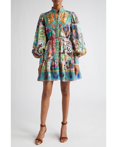 ALÉMAIS Evergreen Belted Long Sleeve Button Front Fit & Flare Dress - Multicolor