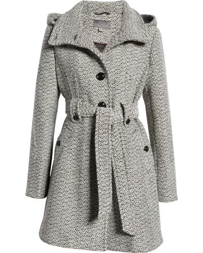Gallery Belted Hooded A-line Coat - Gray
