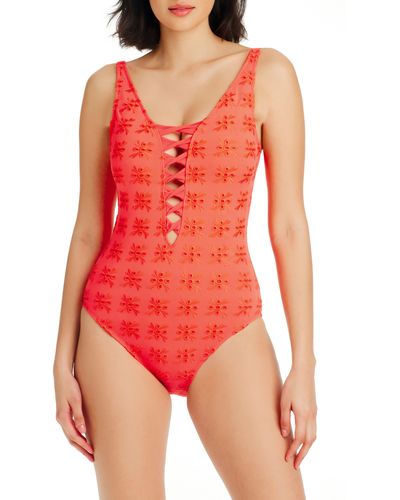 Rod Beattie Eyes Wide Open Broderie Anglaise One-piece - Red