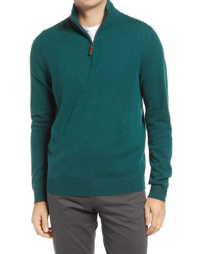 Nordstrom Cashmere Quarter Zip Pullover Sweater - Green