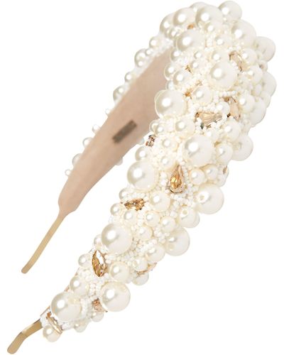 Deepa Gurnani Lux Imitation Pearl Padded Headband - White