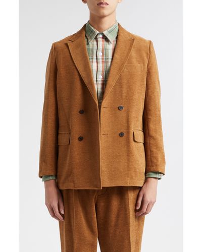 Beams Plus Double Breasted Cotton & Wool Knit Sport Coat - Brown