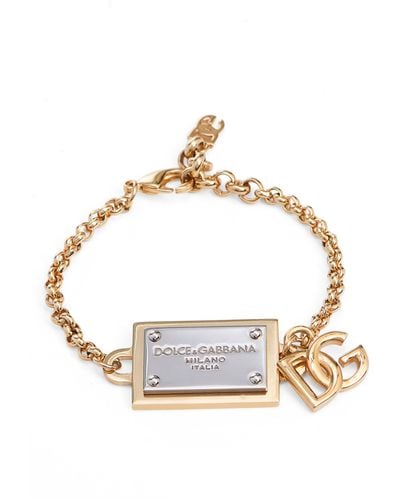 Dolce & Gabbana Id Tag Mixed Metal Bracelet - Metallic