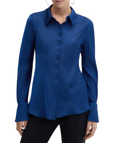 Mango Textured Satin Button-up Shirt - Blue