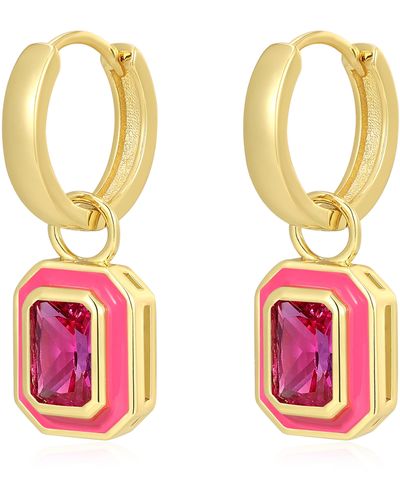 Luv Aj Bezel Crystal huggie Drop Earrings - Pink