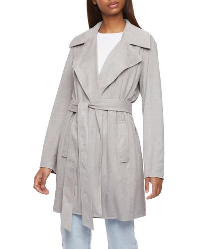Bernardo Faux Suede Belted Trench Coat - Gray