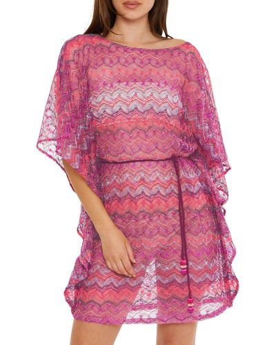 Trina Turk Athena Open Stitch Cover-up Tunic Dress - Pink