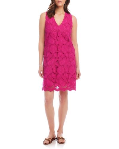 Karen Kane Sleeveless Cotton Blend Lace Shift Dress - Pink
