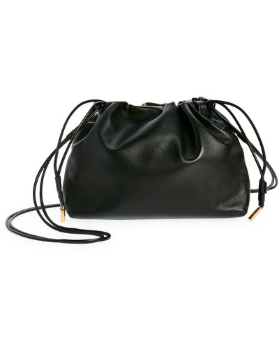 The Row Angy Leather Drawstring Shoulder Bag - Black