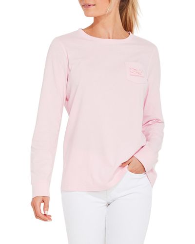 Vineyard Vines Stacked Whale Pocket Long Sleeve Graphic Tee - Pink