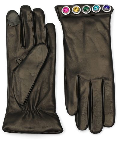 Kurt Geiger Rainbow Crystal Leather Gloves - Black