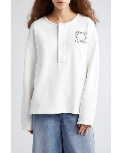 Bode Daisy Never Tell Embroidered Cotton Henley - White