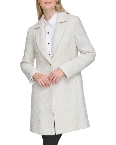 Karl Lagerfeld One Button Wool Blend Bouclé Coat - White