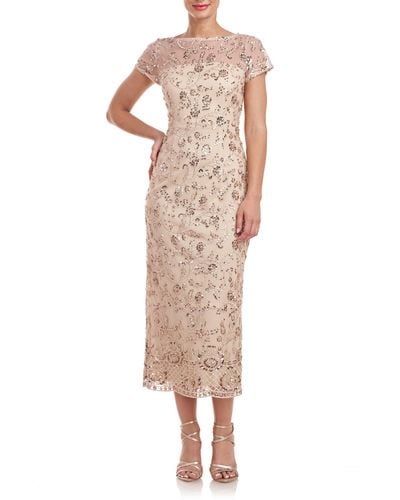 JS Collections Sequin Embroidered Cocktail Dress - Natural