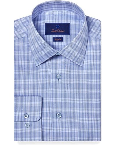 David Donahue Regular Fit Check Dress Shirt - Blue