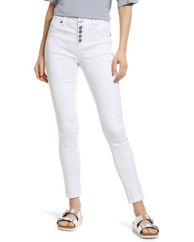1822 Denim Butter Exposed Button Fly Skinny Jeans - White