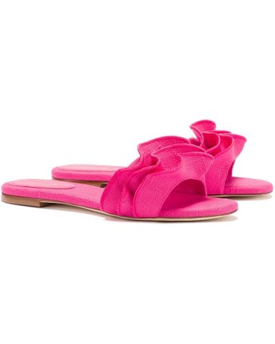 Larroude Ivy Ruffle Raffia Slide Sandal - Pink