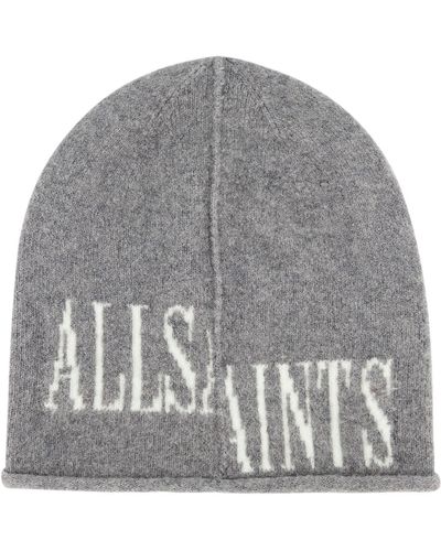 AllSaints Drop Logo Beanie - Gray