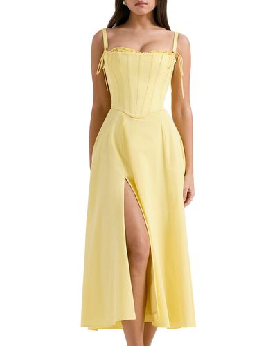 House Of Cb Clarabelle Corset Bodice Pima Cotton Blend Cocktail Dress - Yellow