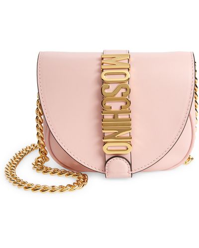 Moschino Logo Belt Leather Crossbody Bag - Pink
