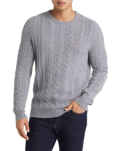 Nordstrom Cable Knit Cashmere Crewneck Sweater - Gray