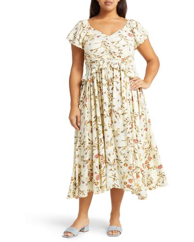 Nordstrom Matching Family Moments Floral Ruffle Midi Dress - Natural
